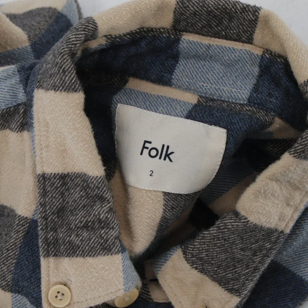FOLK flannel shirt men's 2 long sleeve button down plaid cotton one pocket